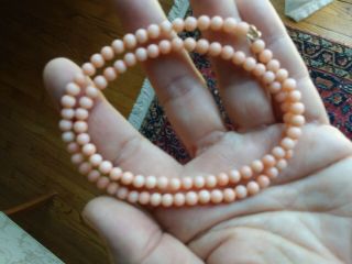 10k Gold Natural.  6mm Light Pink Coral Necklace For Antique Pendants 17 "