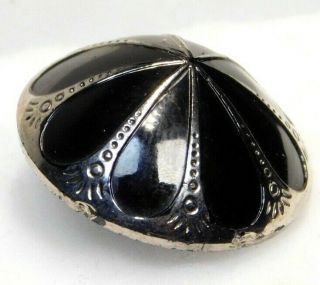 Antique Vtg Button Convex High Polish Black Glass W Silver Paint A25