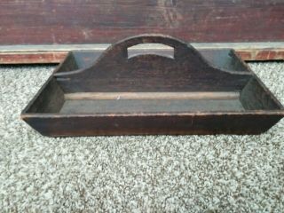 Early Primitive Wooden Knife Box Tray C.  19th Century