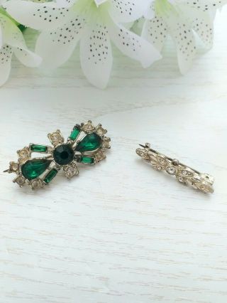 VINTAGE ANTIQUE JEWELLERY - 2 DECO BROOCHES WITH GREEN & CLEAR PASTE STONES.  c1900. 5
