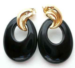 14k Yellow Gold Black Onyx Earrings Vintage Dangle Drop Opal Gemstone Jewelry