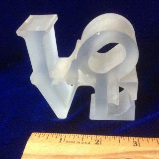 Vintage Robert Indiana Love Desktop Sculpture Frosted Plastic Lucite