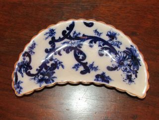 Antique Mercer Pottery Co Flow Blue Bone Dish Scrolls & Flowers Trenton Nj