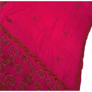 Tcw Vintage Saree 100 Pure Silk Hand Beaded Pink Craft Fabric Glass Sari