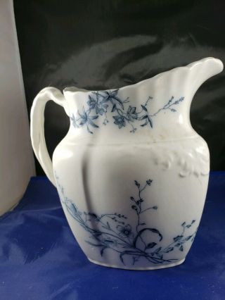 Antique Large W.  H.  Grindley & Co England,  " Rustic " Pitcher,  Blue And White