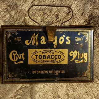 Antique Mayo’s Cut Plug Tobacco Lunch Box Style Tin 8 " X 5 " X 3 "