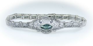 Estate Vintage Sterling Silver 925 Green Glass Bracelet & Matching Pendant 10.  2g 2