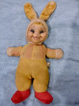 Vintage 1950s Rushton Star Creations Rubber Face Gold And Red Bunny Rabbit
