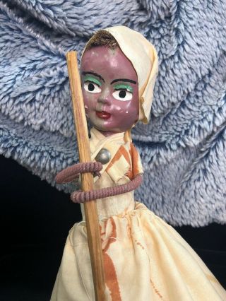 Vintage Ceramic Head Wood Dominican Republic Girl Doll 9 1/2 " Tall