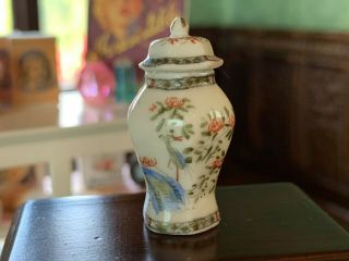 Vintage Miniature Dollhouse Artisan Lidded Urn Asian Style Hand Paint