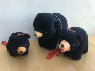 Vintage Plush MOTHER BEAR AND 2 BABY BEARS 1950’s Rubber Noses and Leashes 3
