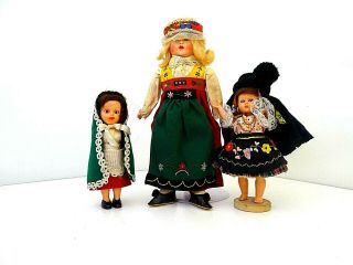 Antique Vintage Celluloid Doll Dressed In Regional Costume Set Of 3 Parts Repair