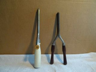 CURLING IRONS Antique Vintage - Hair Curler Iron Wood Handle Mustache - Two 2