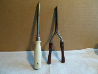 CURLING IRONS Antique Vintage - Hair Curler Iron Wood Handle Mustache - Two 3