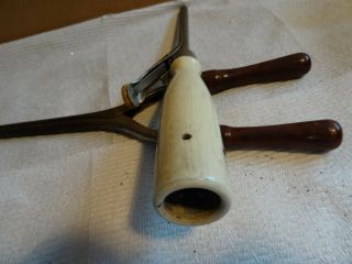 CURLING IRONS Antique Vintage - Hair Curler Iron Wood Handle Mustache - Two 4