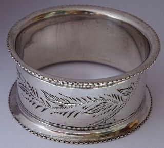 Victorian Hand Chased Solid Sterling Silver Napkin Ring,  1900