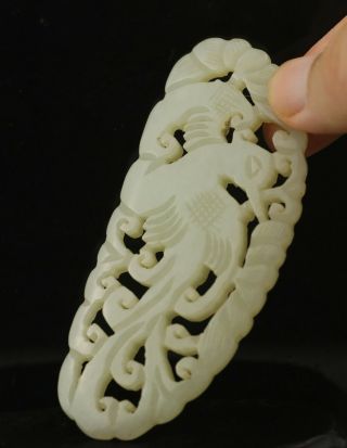 Old Chinese Natural Hetian White Jade Hand - Carved Statue Of Phenix Pendant
