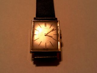 Vintage Timex Square Case Men,  s Winding Watch With Leather Strap 1965 5