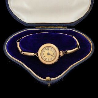 Antique Vintage Art Nouveau 14k Rose Gold Filled Gf Circular Womens Wrist Watch