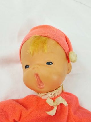 Mattel Baby Beans Orange 1970 Blonde Boy Yawn 11 " Open Mouth Vintage Doll