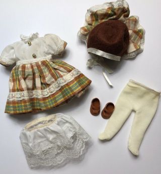 Vintage Tagged Vogue Ginny Doll Dress Outfit Set Plaid Bonnet Shoes Tights Slip