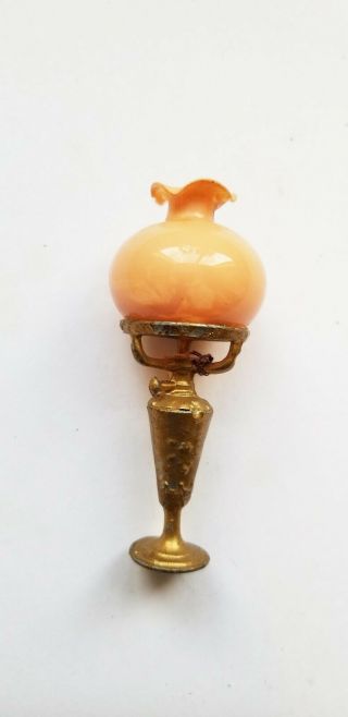 Antique Gilt Metal Table Lamp With Peach Bristol Glass Shade Tlc