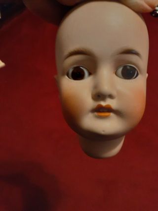 Antique German Bisque Doll Head,  Open Mouth W/teeth,  Sleep Eyes 7 1/2 "