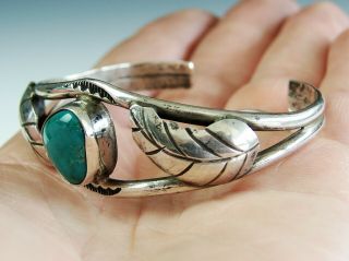 Vintage Antique Native American Navajo Sterling Silver Turquoise Cuff Bracelet