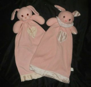 2 R Dakin Pink Bunny Rabbit Security Blankets Satin Trim Stuffed Animal Plush