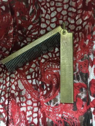 Vintage/antique Brass Folding Comb/ruler.  Circa 1940’s.  Engraved With A “c”.