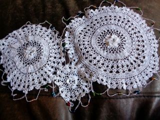 Set Of 3 Vintage Jug Covers White Crochet Beaded