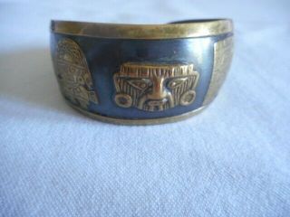Vintage Antique Peruvian Black And Gold Open Cuff Bracelet