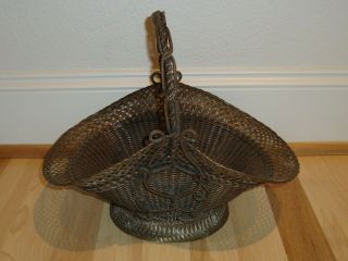 Best Antique French Woven Brass Wirework Wire Work 13 " Flower Gardening Basket