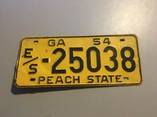 Vintage License Plate 1954 Antique Old Early Georgia Peach State