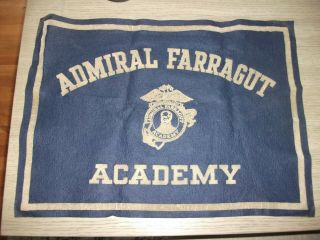 Vintage Admiral Farragut Academy Felt Banner / Penant / Flag Blue & Gray 16x23