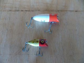 (2) Vtg Heddon Fishing Lures " Baby Lucky 13 & Tiny Lucky 13 " Topwater