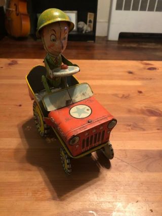 G.  I.  Joe And His Jouncing Jeep - Gi Joe Antique Tin Toy 1944 Unique Art