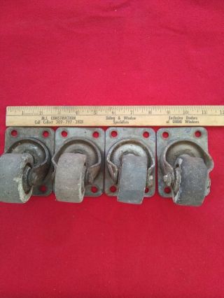 4 Antique Matching Vintage Cast Iron Factory Industrial Caster Cart Wheels