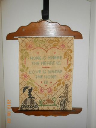 Early Mid 19th Century Antique Sampler Wall Hanging Orig.  Frame W/ Tapestry