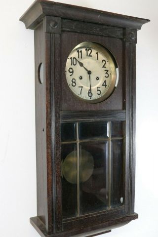 Antique Junghans Chime Wall Clock Farmhouse Primitive Oak Case Regulator Runs