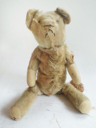 Antique 100,  Year Old Golden Mohair Straw Filled Jointed Teddy Bear