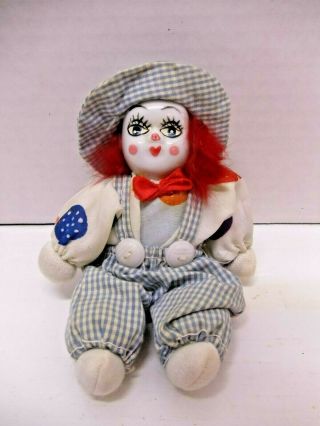 Small Vintage Clown Doll Porcelain Head,  Painted Face Bean Bag Body