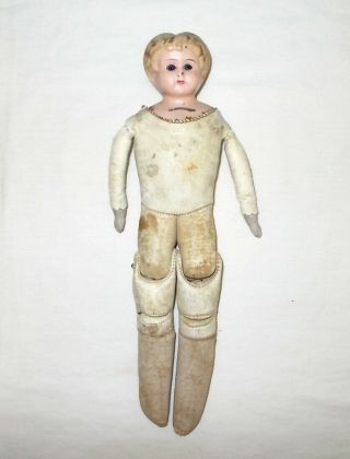 Antique 12 " Minerva Tin Head Doll,  Kid/cloth Body,  Glass Eyes,  Germany 1