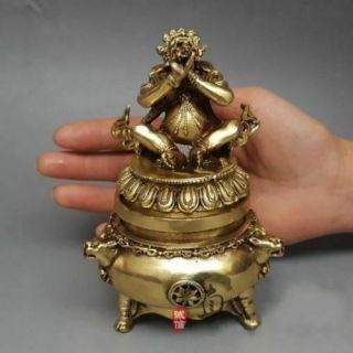 China Buddhism Vajra King Kong Mahakala Brass Statue Incense Burner Antique