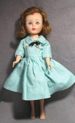 Vintage American Character 10.  5 " Toni Doll - Light Brown Hair - Aqua Dress