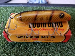 Vintage South Bend " Bass - Oreno " Wood Lure In Yellow Perch 973 Yp