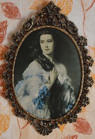 Antique Painting Madonna Art Deco Bronze Frame Silk Old Picture Portrait Sexy