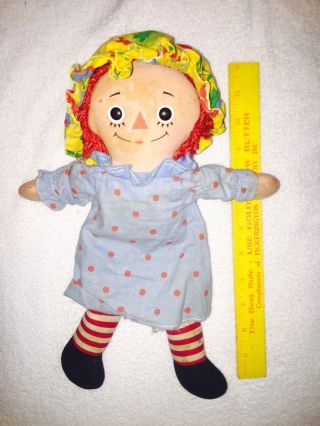 Vintage Raggedy Ann Doll Pull - String Talker Doll With A Heart Yellow