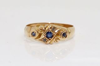 A Fine Antique Edwardian C1910 18ct Yellow Gold Sapphire & Diamond Band Ring