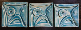 Mid Century Miami Architecture Art Tile Set Of 3 Square Gloss Turquoise Nr